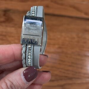 Elegant Silver and Gray Leather Bracelet